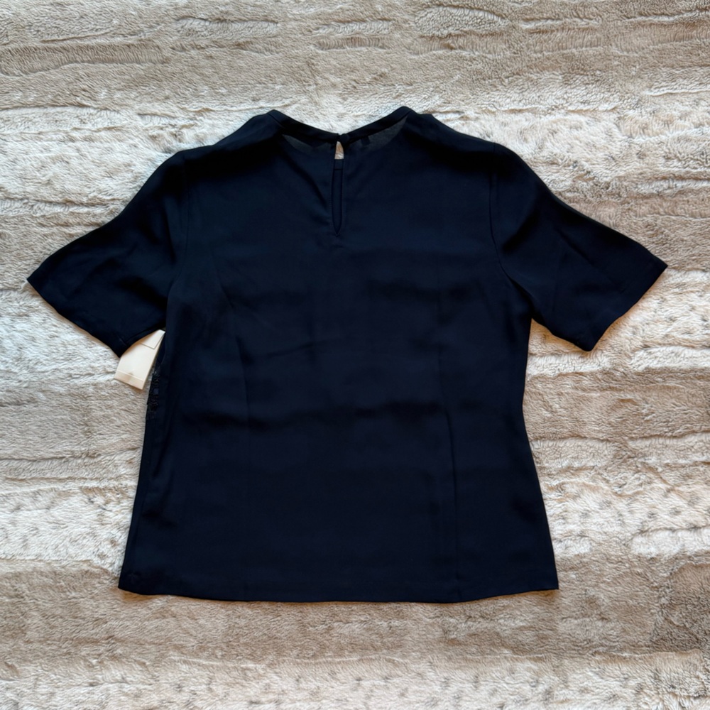 NWT REBECCA TAYLOR Lace Stripe Silk Top In Dark Navy Size XS - Picture 5 of 16